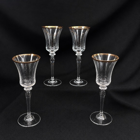 Mikasa Other - Mikasa Jamestown 4 Gold Crystal Wine Glasses Optic Ribbed Gold Rim 8.75"